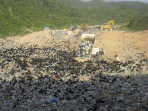 So können Abfallhalden auch aussehen. Schwarze Geier-Wolken über dem Müll in Brasilien