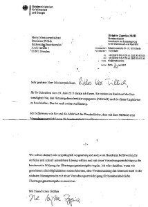 Ich befürworte wie Sie ...; Bundeswirtschaftsministerin Brigitte Zypries in ihrem Brief an Tillich. 