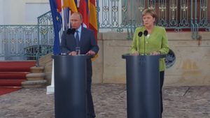 Deutsch-russische Wasserstoff-Partnerschaft auch  über Nord-Stream 2;Wladimir Putin bei  Treffen mit Kanzlerin Angela Merkle bild sputnik  ...; 