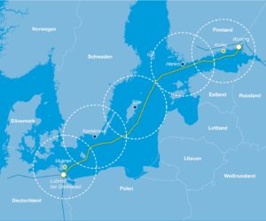 "...pumpt vertraglich vereinbarte Gasmengen weiter durch..., Karte Nord-Stream AG.